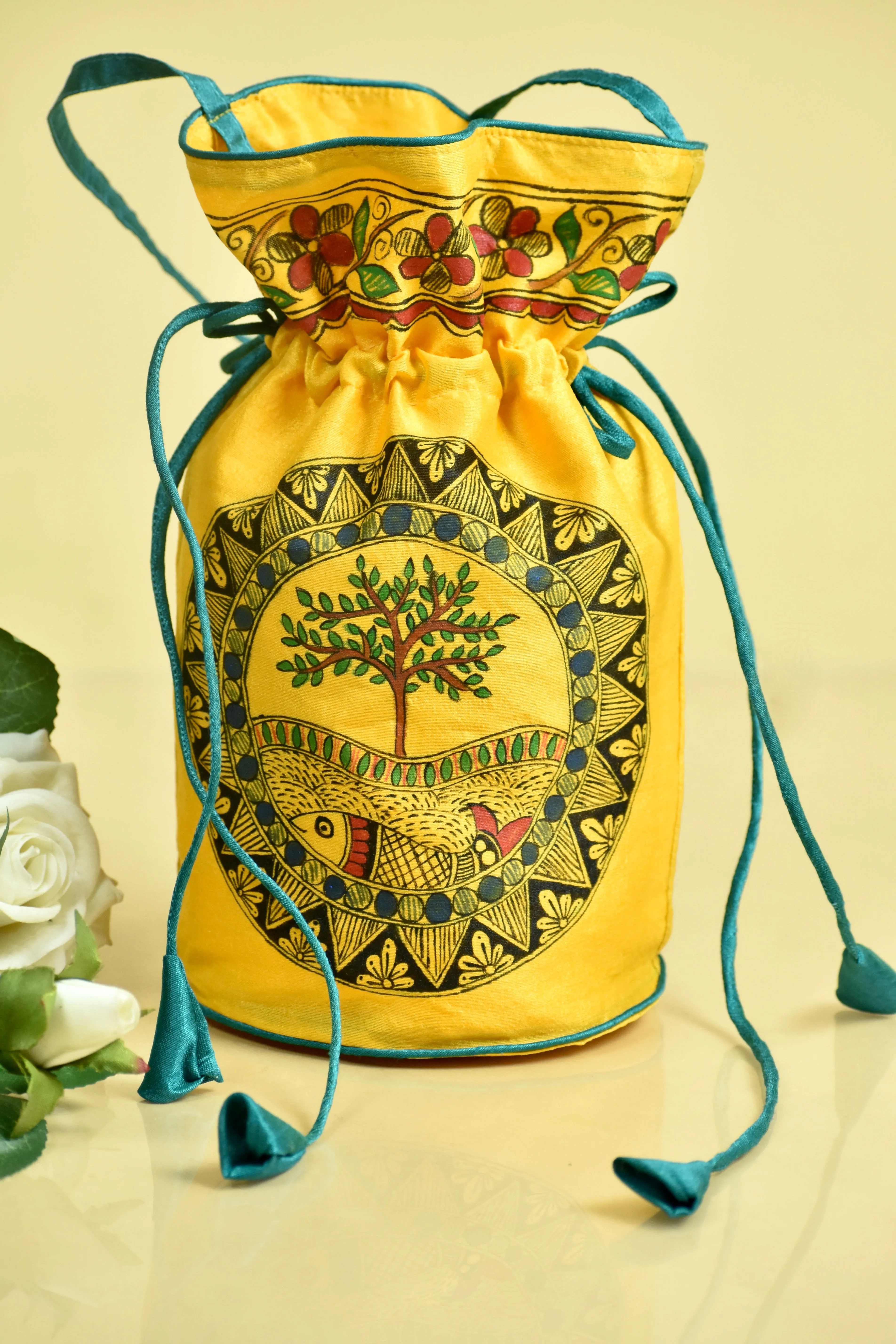 Madhubani Handpainted Silk Potli 11