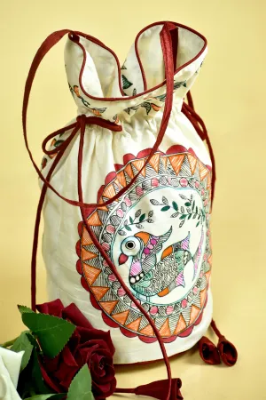 Madhubani Handpainted Silk Potli 12