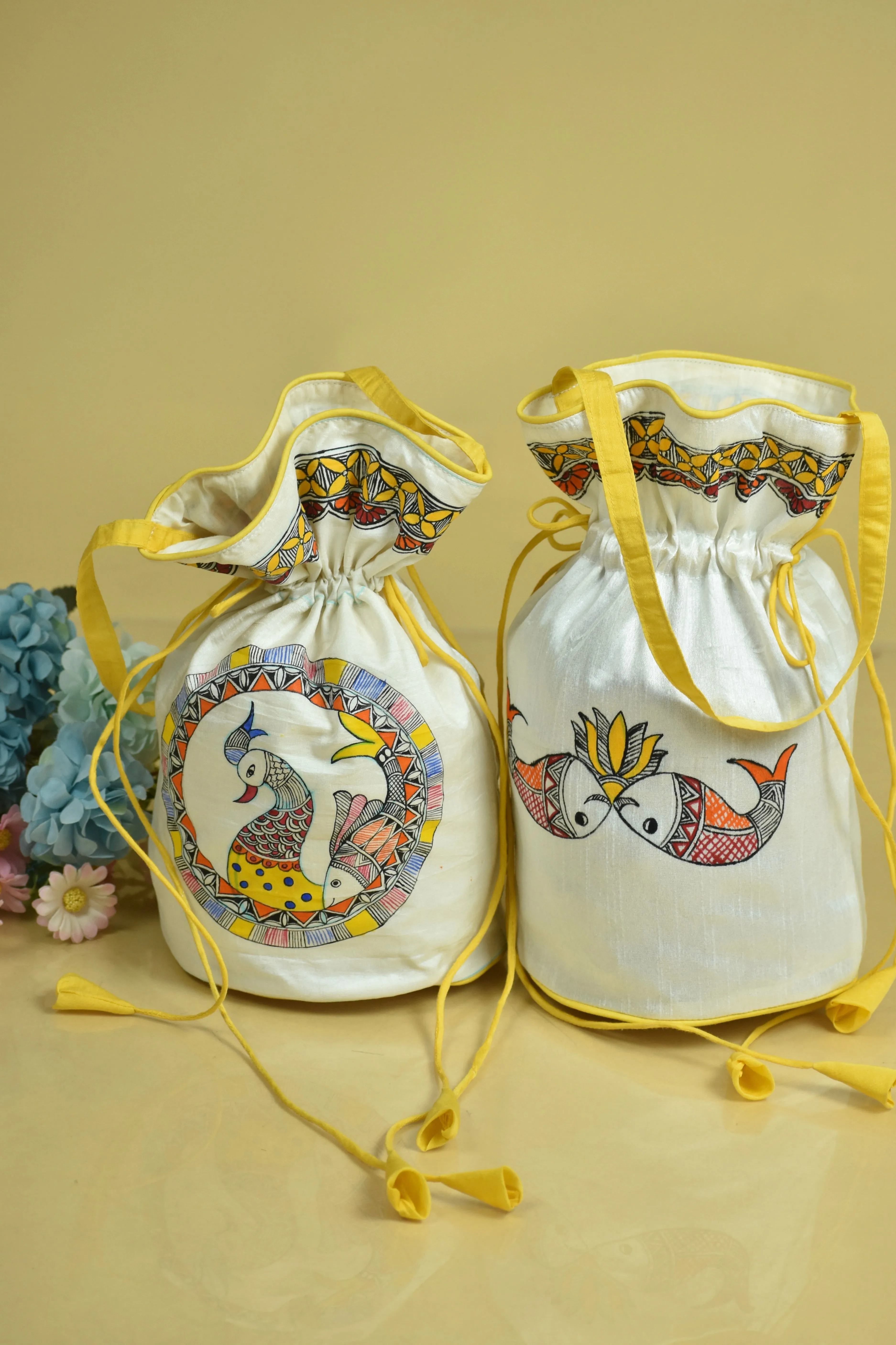 Madhubani Handpainted Silk Potli 13