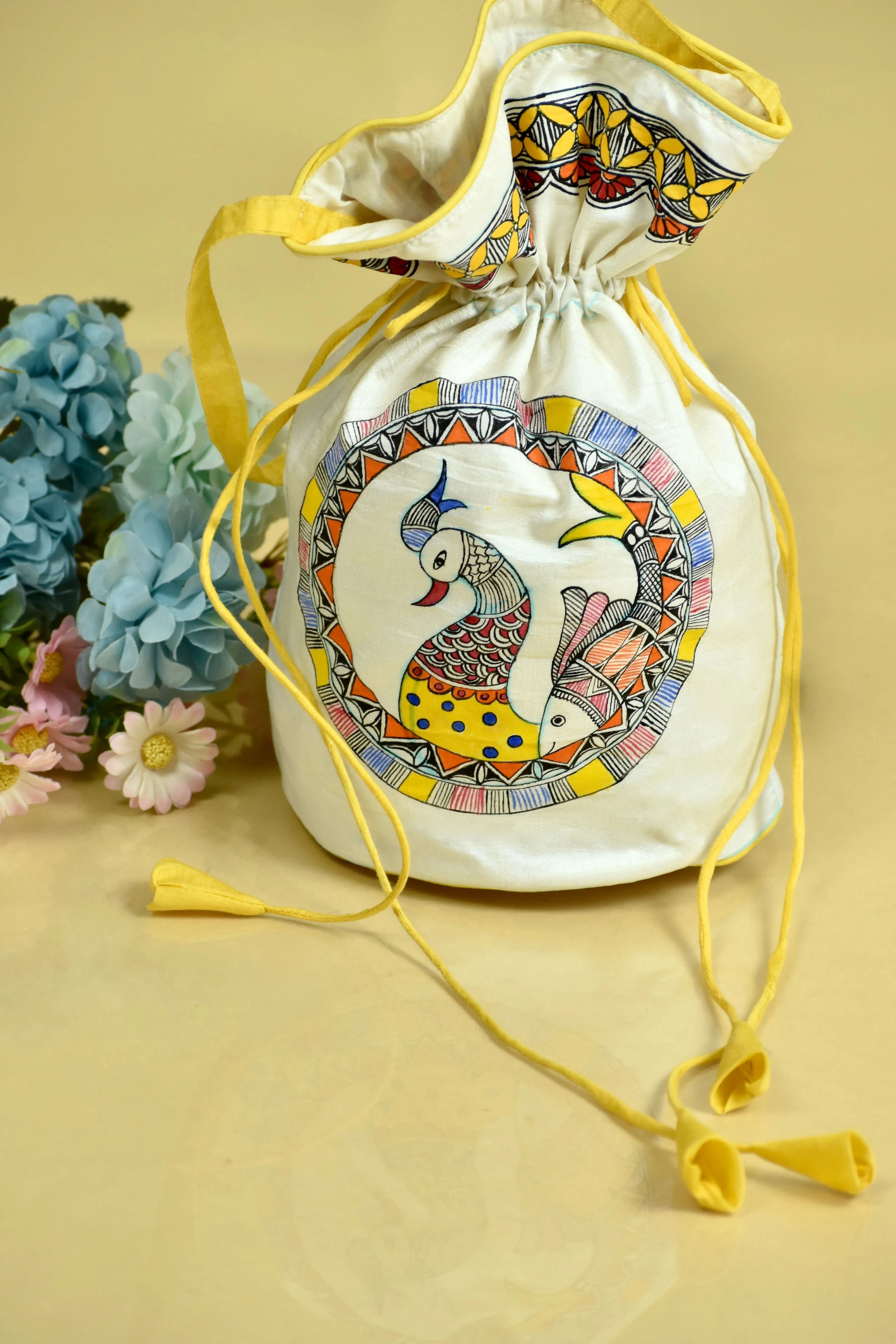 Madhubani Handpainted Silk Potli 13