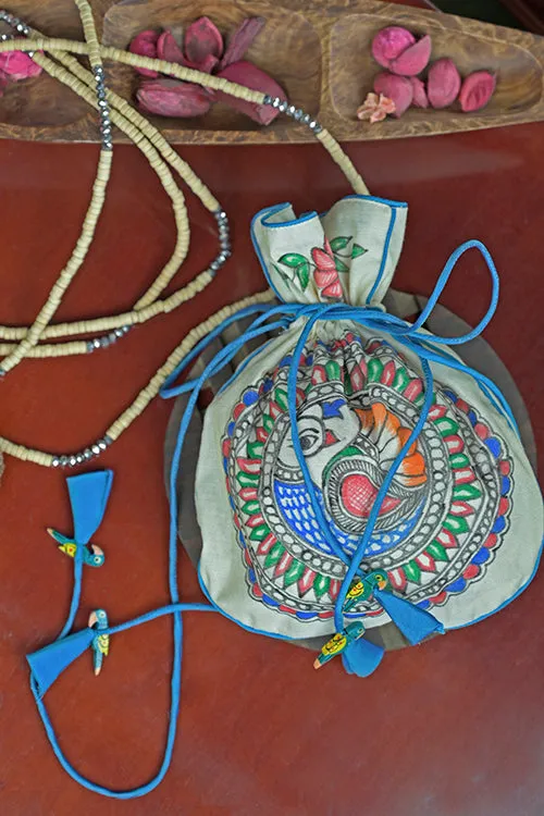 Madhubani Handpainted Silk Potli 2