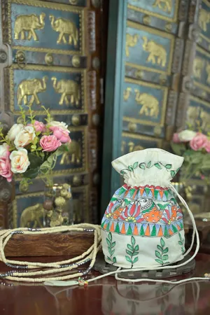 Madhubani Handpainted Silk Potli 4