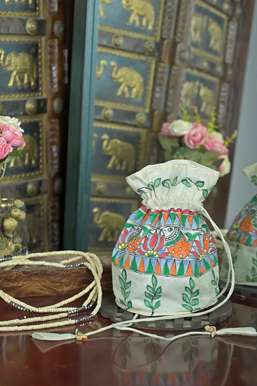 Madhubani Handpainted Silk Potli 4