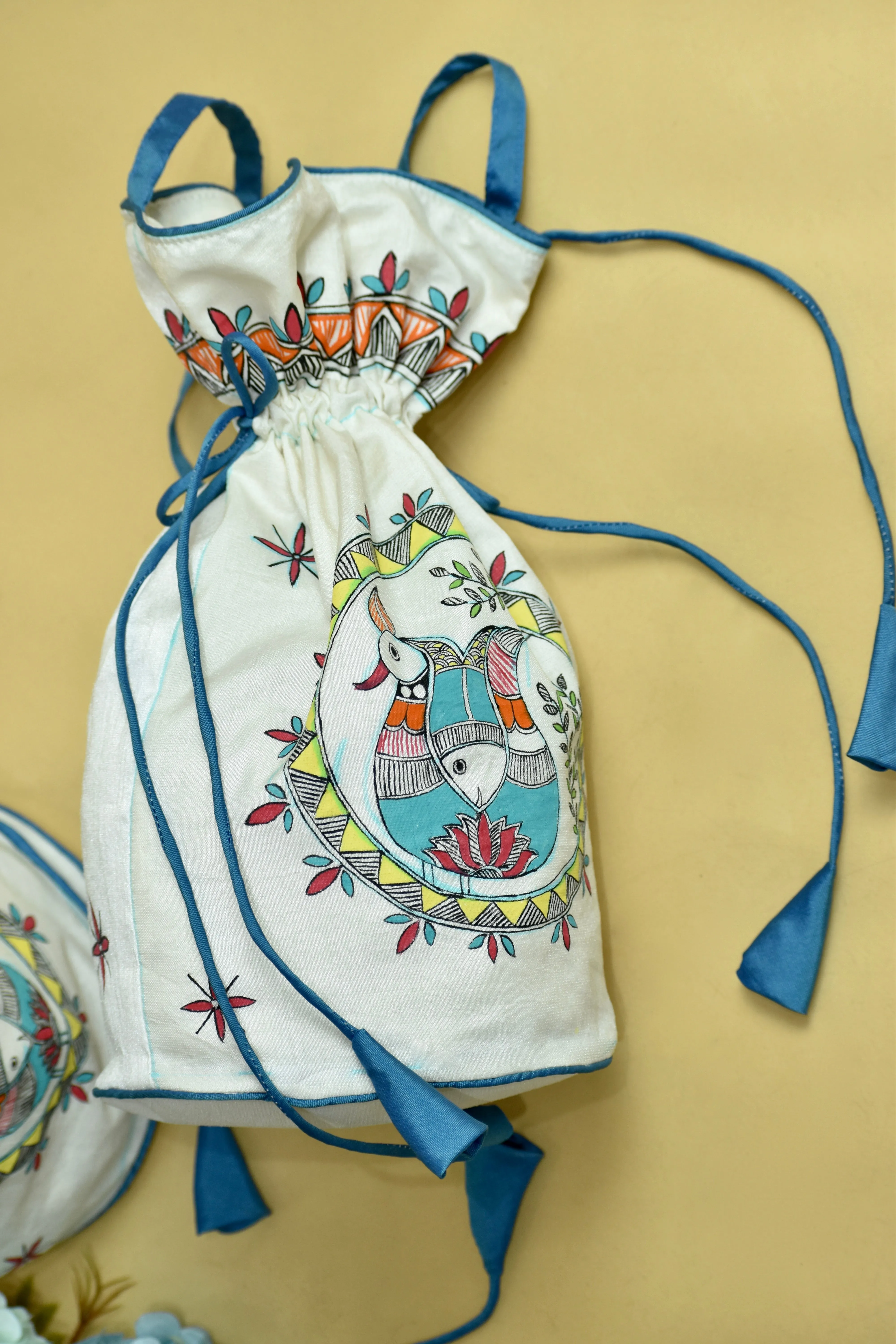 Madhubani Handpainted Silk Potli 5