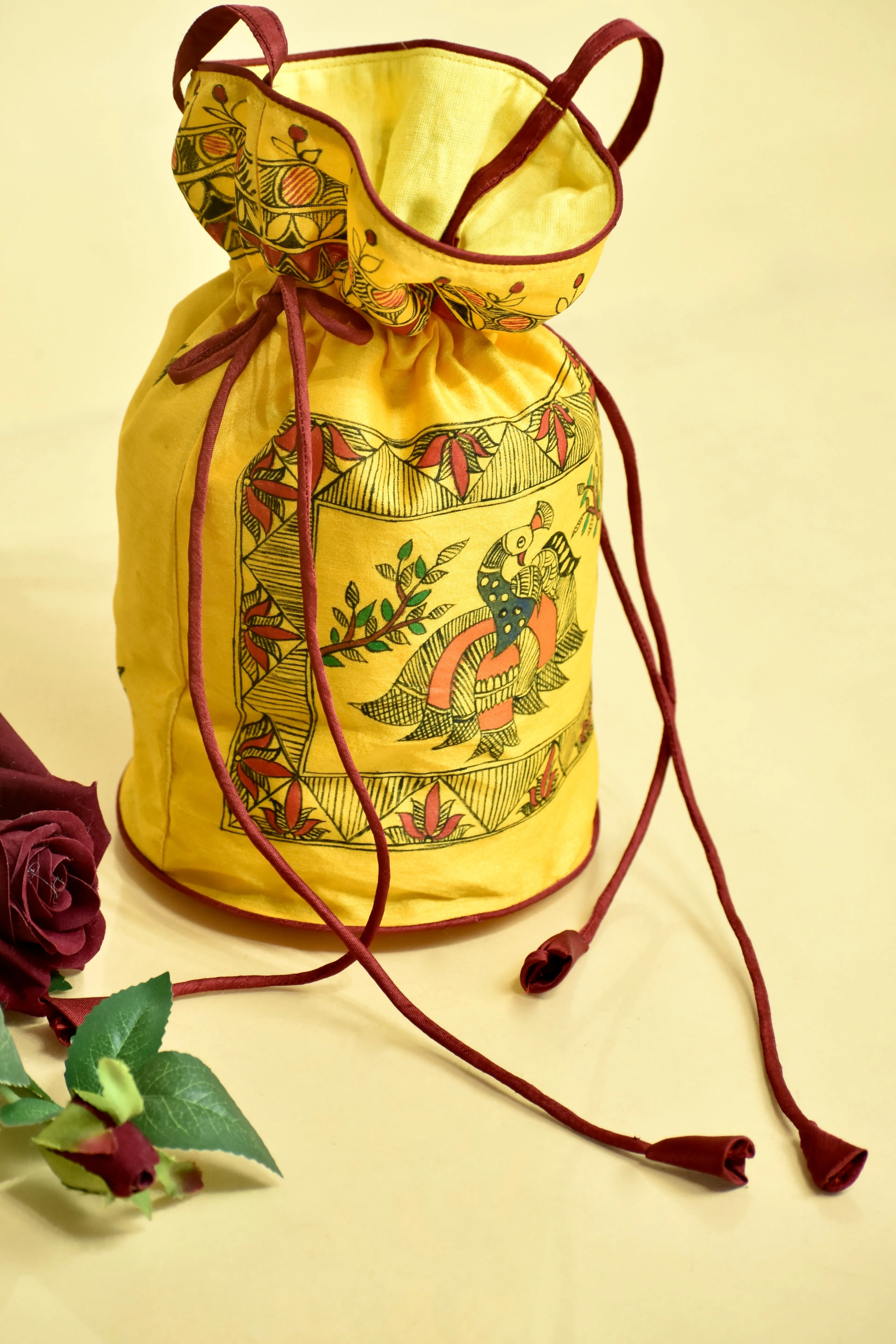 Madhubani Handpainted Silk Potli 6
