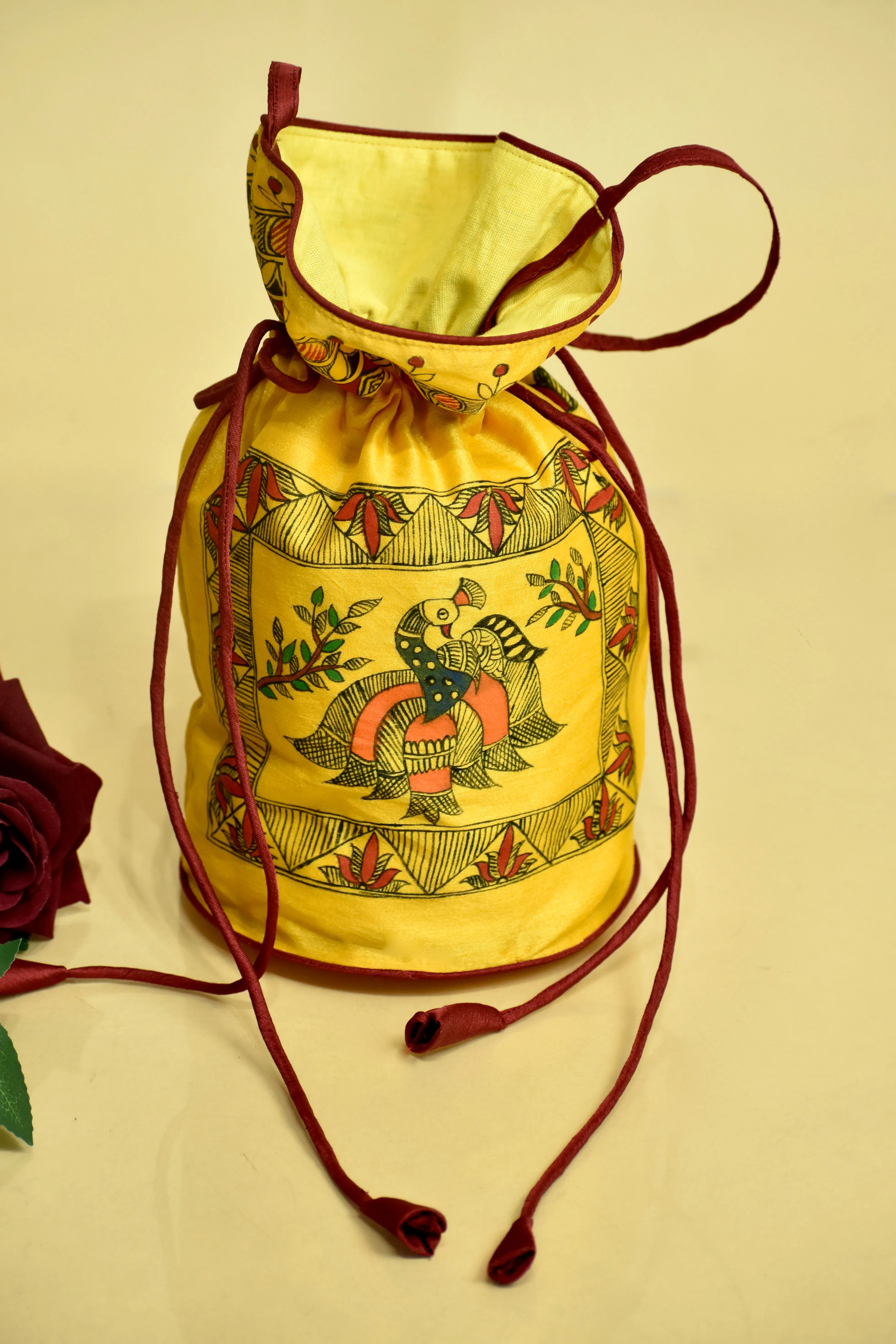 Madhubani Handpainted Silk Potli 6