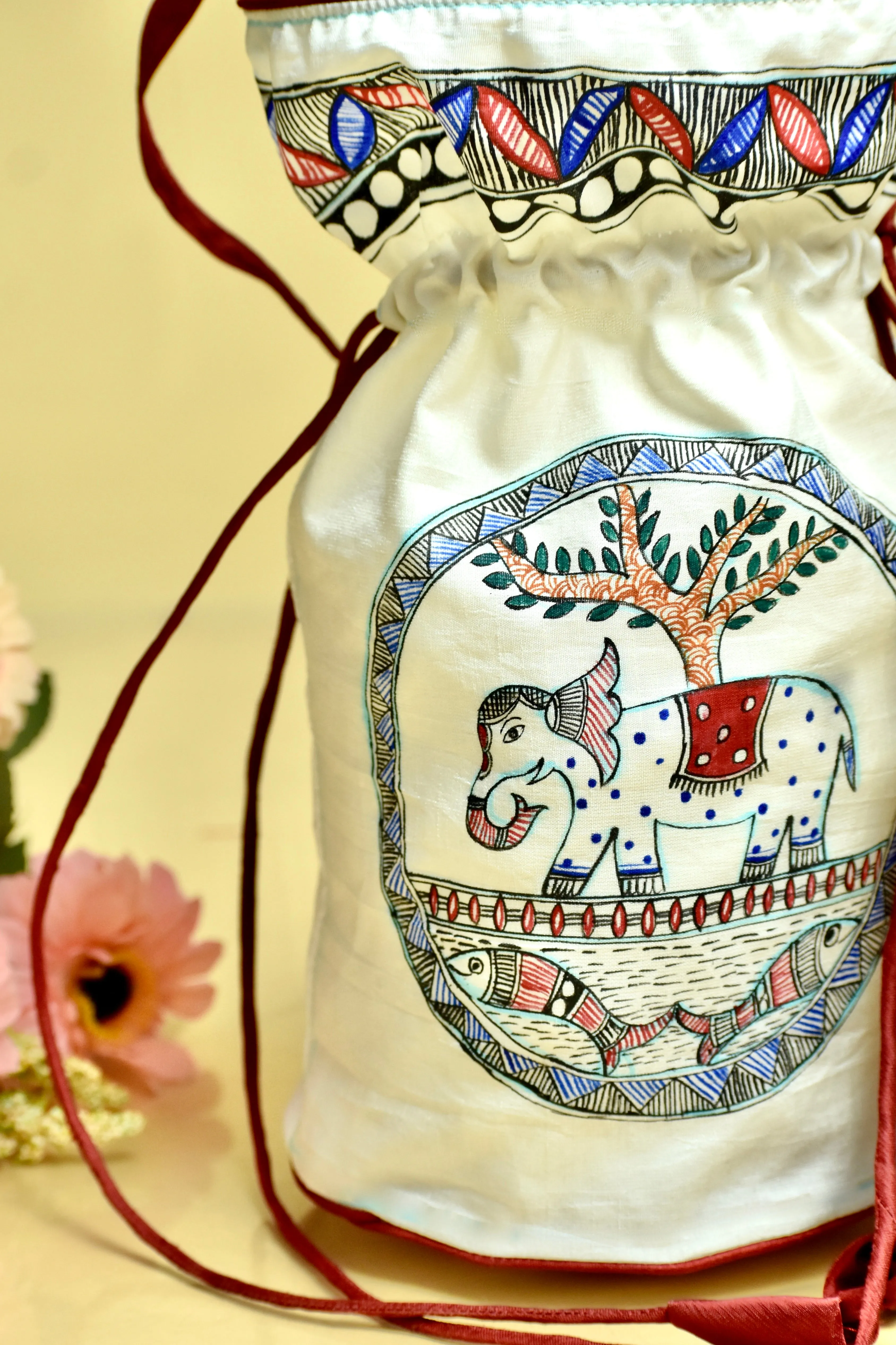 Madhubani Handpainted Silk Potli 8