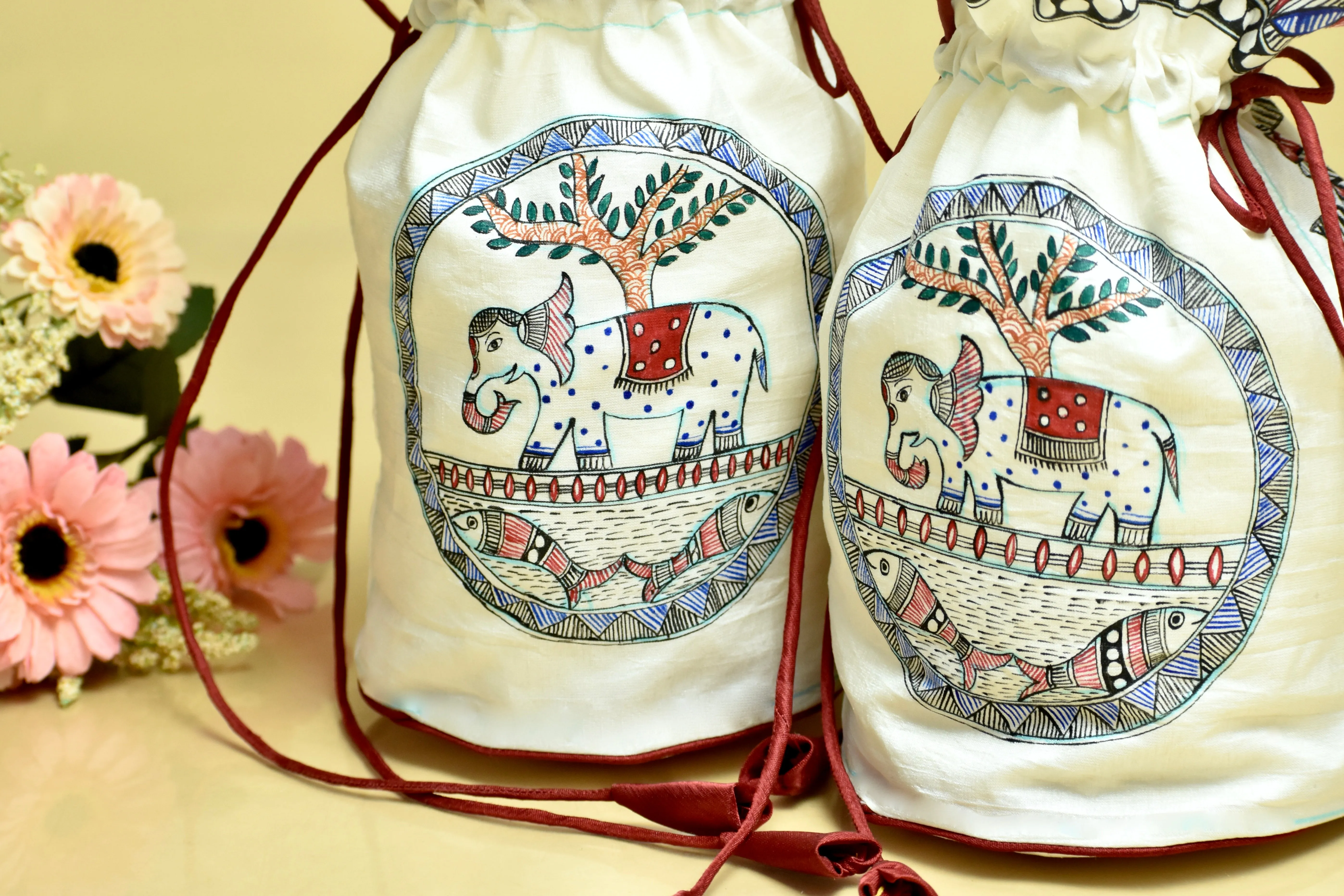 Madhubani Handpainted Silk Potli 8