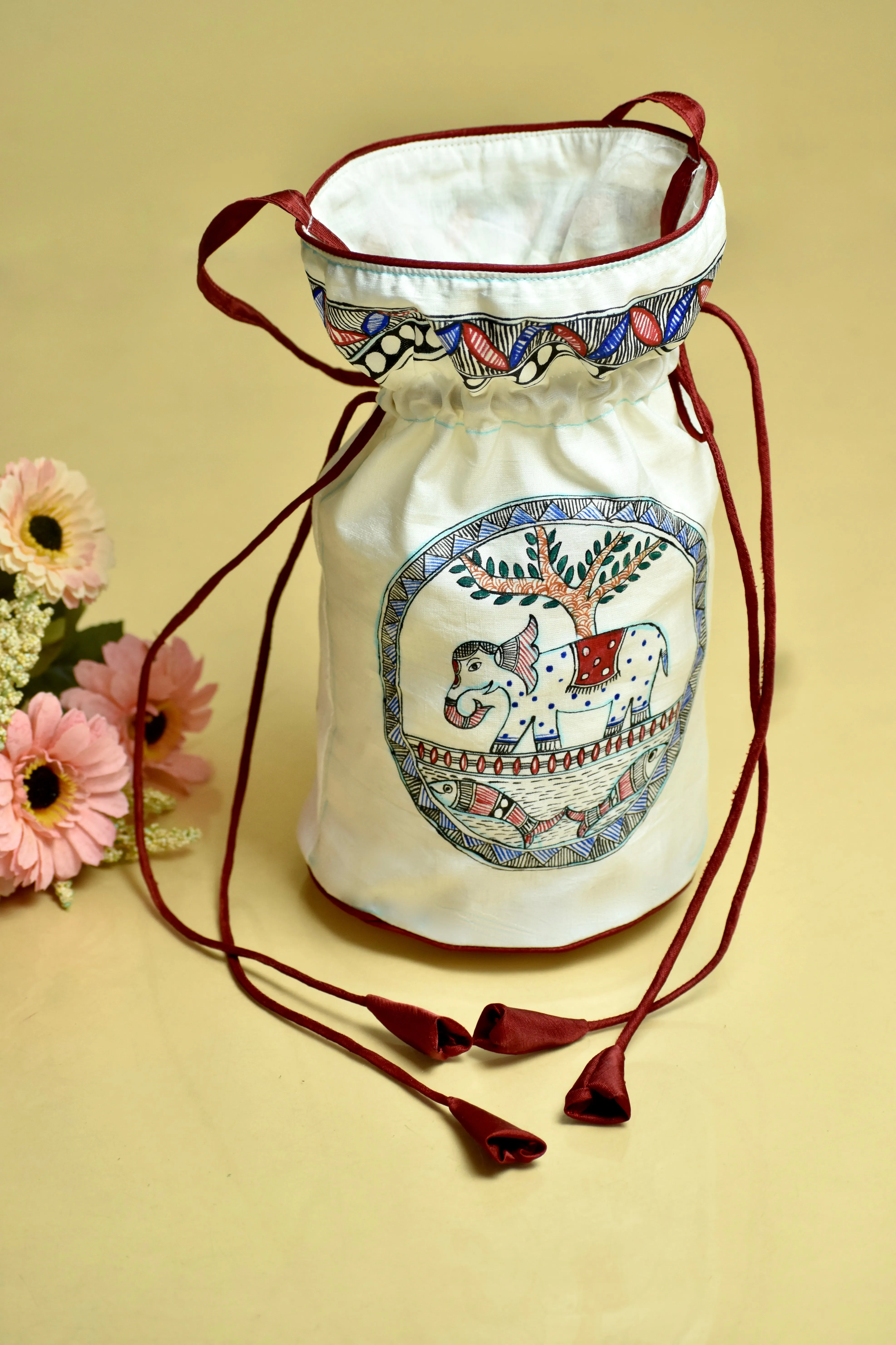 Madhubani Handpainted Silk Potli 8