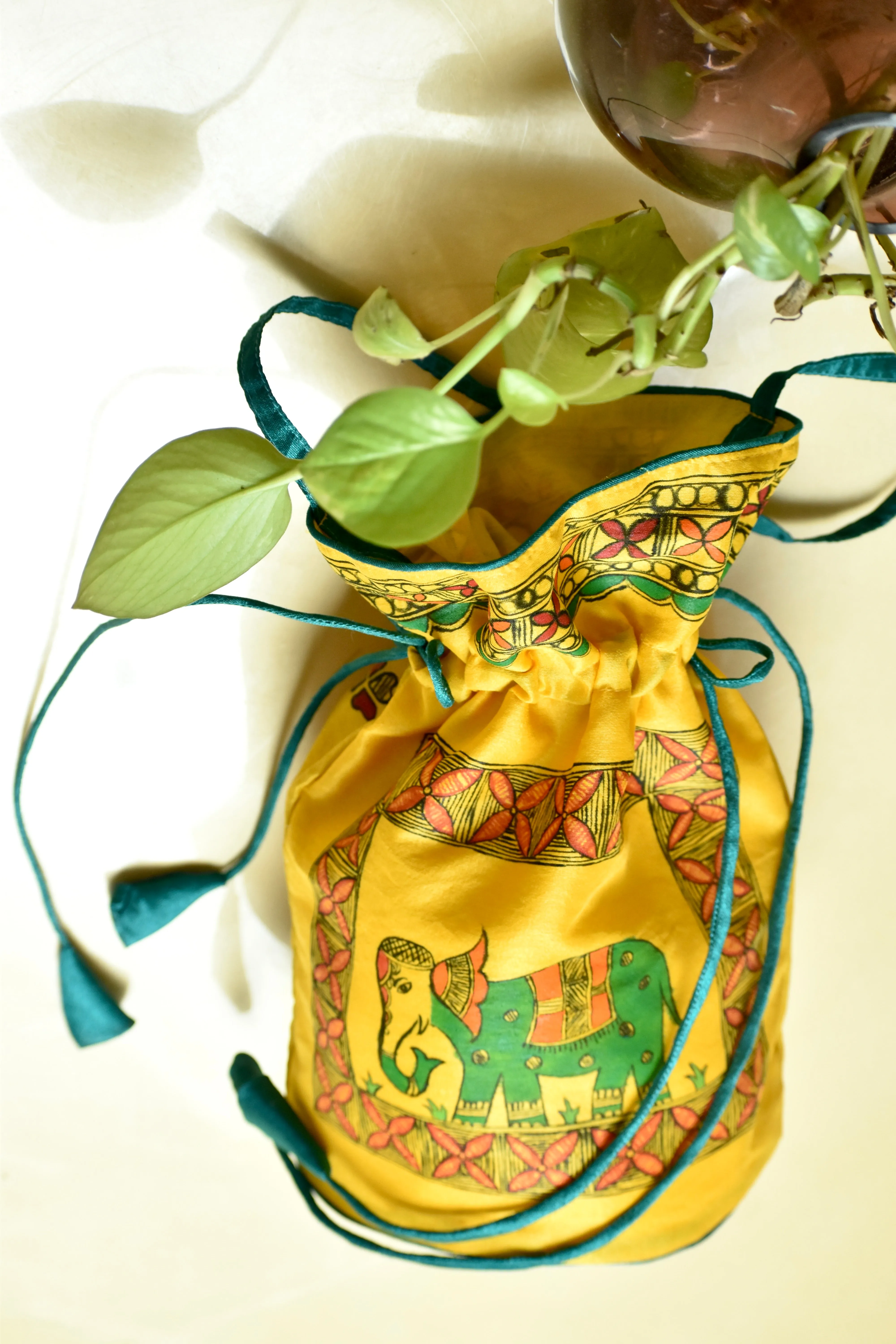 Madhubani Handpainted Silk Potli 9