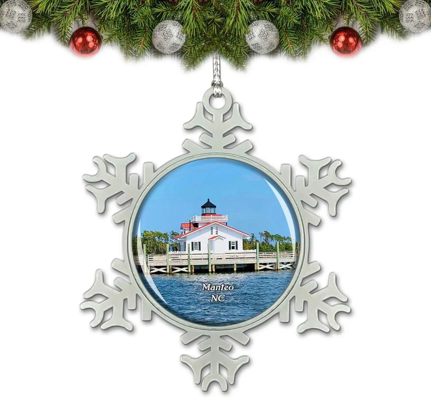 Manteo Roanoke Marshes Lighthouse North Carolina USA Christmas Ornament Tree Decoration Crystal Metal Souvenir Gift