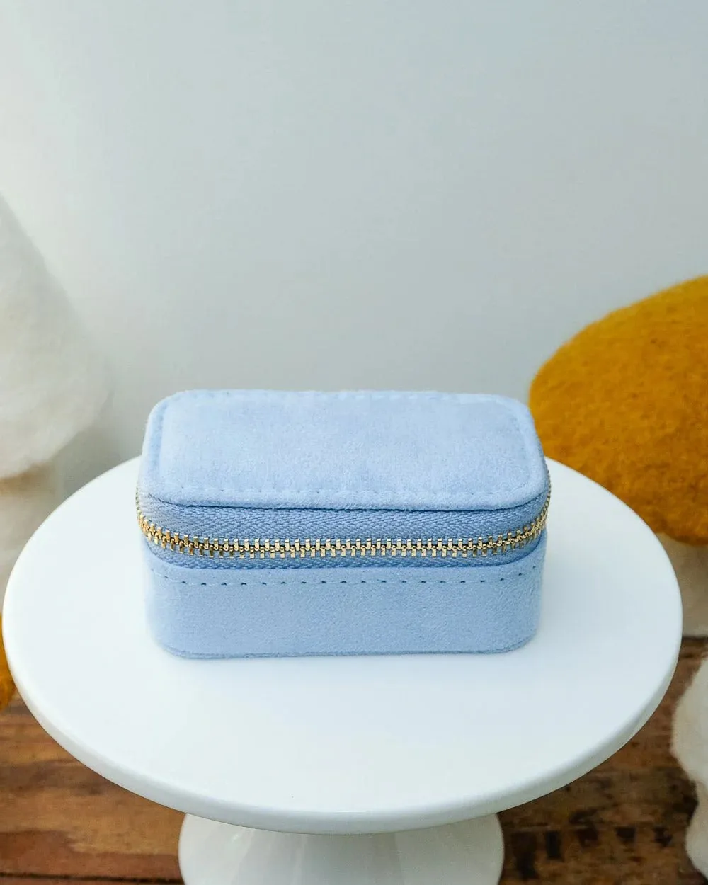 Marie Mini Travel Jewelry Box In Sky Blue Velvet