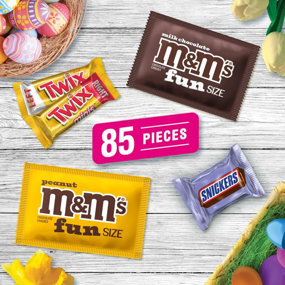Mars M&M'S, SNICKERS & TWIX Milk Chocolate Candy Easter Basket Stuffers, 85 Ct Bulk Bag