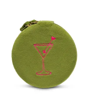 Martini Olive Velvet Jewelry Zip Case / Travel Organizer