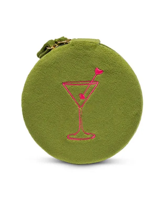 Martini Olive Velvet Jewelry Zip Case / Travel Organizer