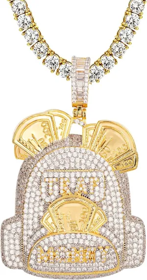 Master of Bling Dollar Bills Trap Money Duffle Bag Icy Custom Yellow Gold Tone Pendant Chain