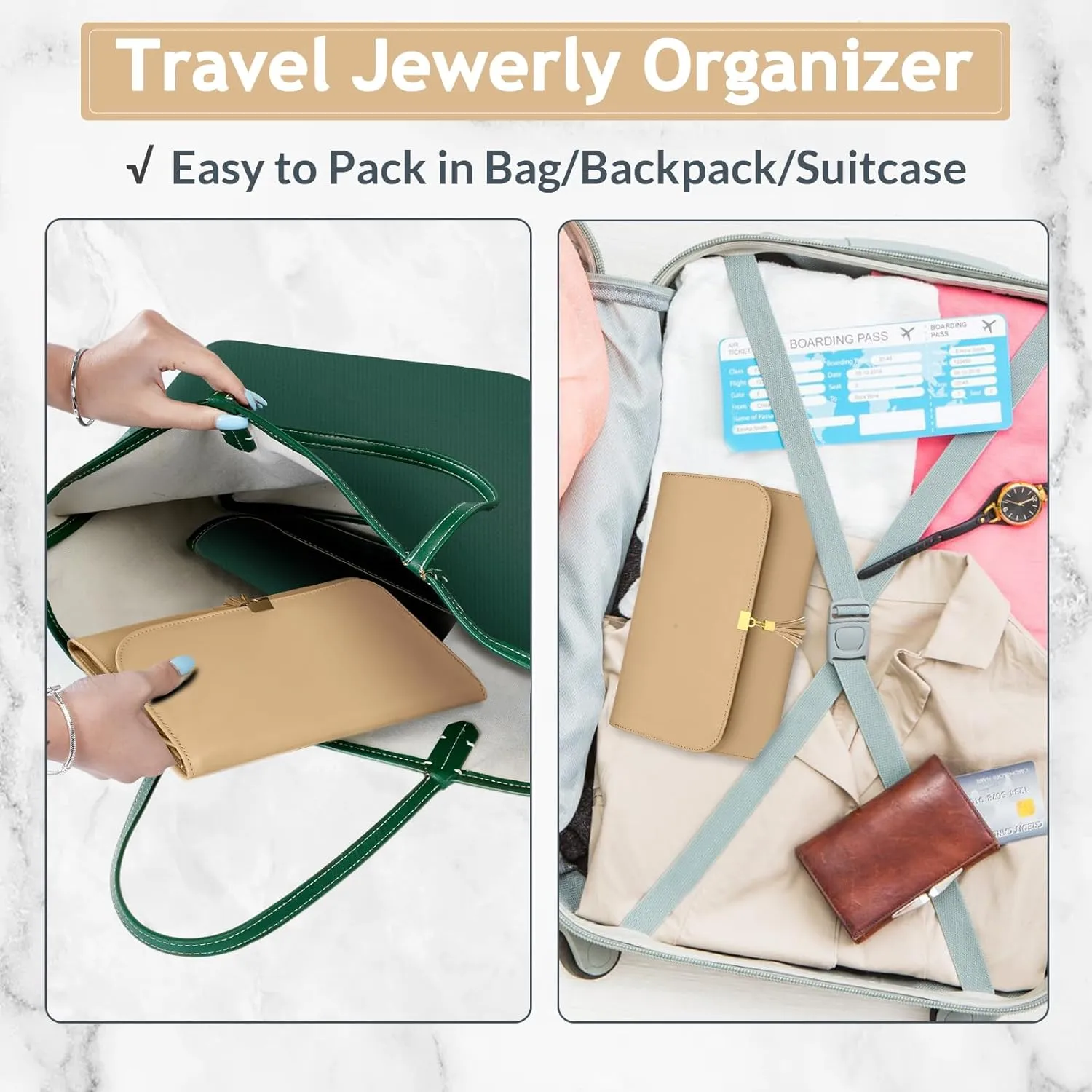 MATEIN Large Jewelry Organizer Travel, Portable Jewelry Case for Travelling, Tangle Free Necklace Storage Roll Bag for Earring Ring Bracelet, Travel Gifts for Women, Brown