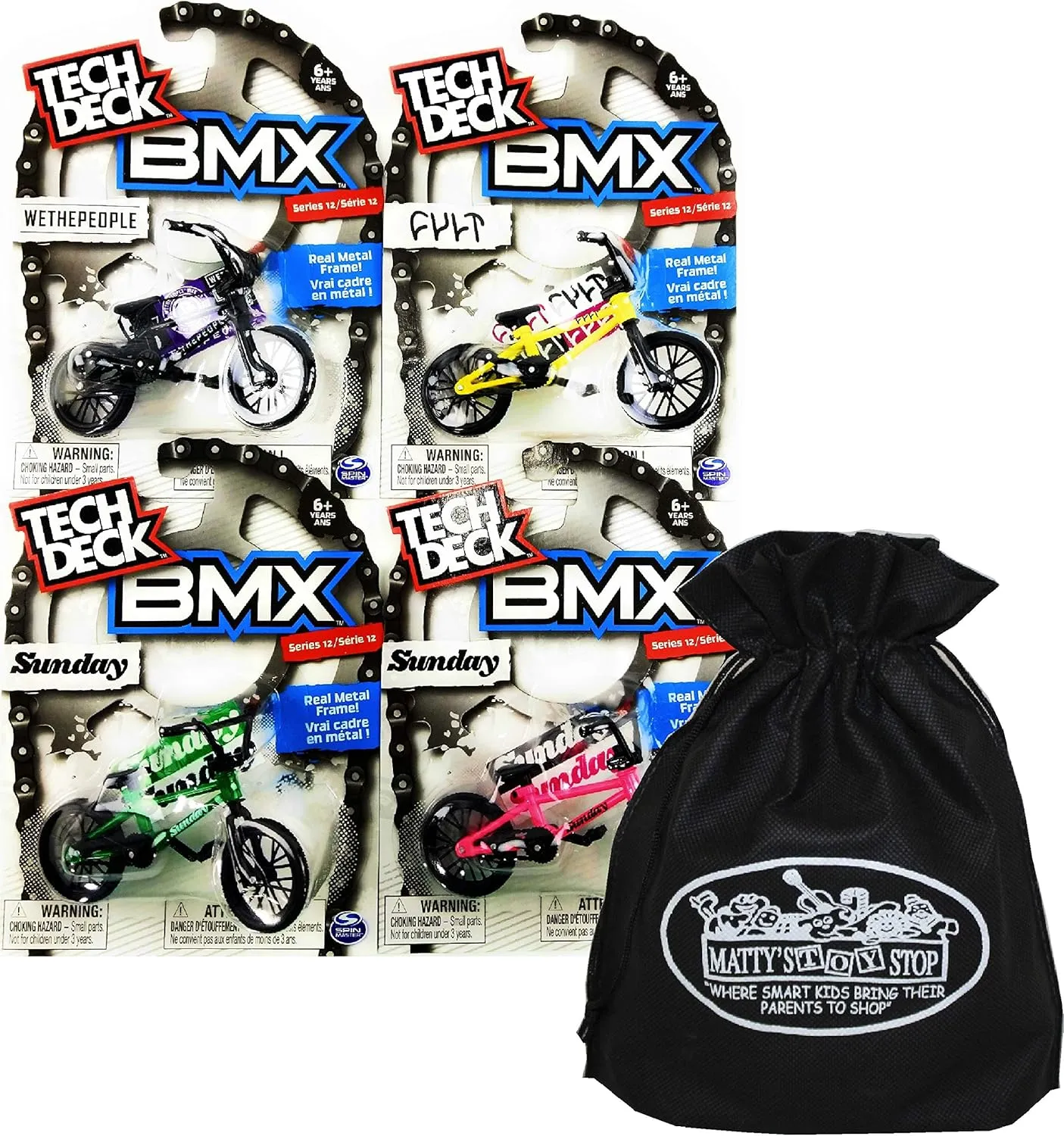 Matty's Toy Stop Tech Deck BMX Complete Gift Set Bundle Storage Bag - 4 Pack (Assorted Series)