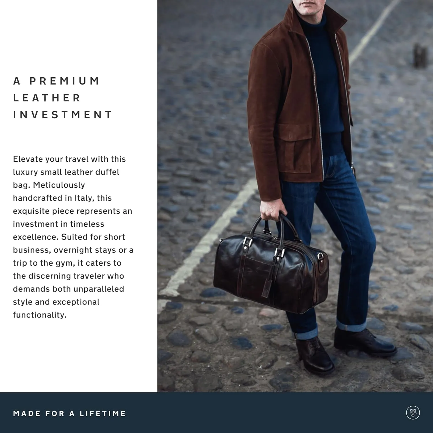 Maxwell Scott - Luxury Italian Leather Small Duffle Bag for Men Women - Hand Luggage Size - Made in Italy - The FleroS Black
