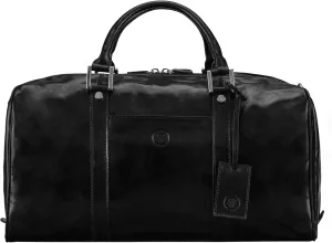 Maxwell Scott - Luxury Italian Leather Small Duffle Bag for Men Women - Hand Luggage Size - Made in Italy - The FleroS Black