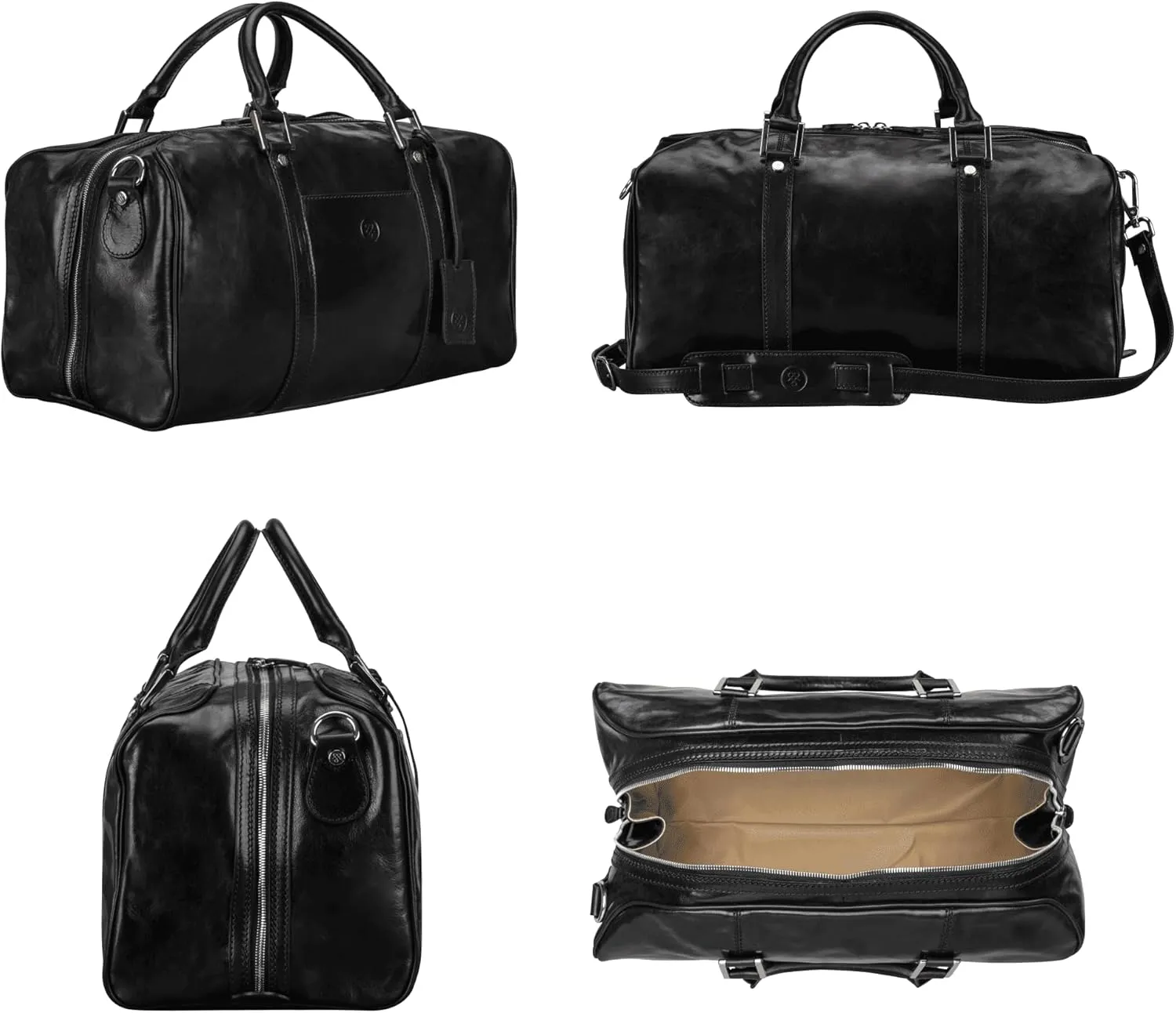 Maxwell Scott - Luxury Italian Leather Small Duffle Bag for Men Women - Hand Luggage Size - Made in Italy - The FleroS Black