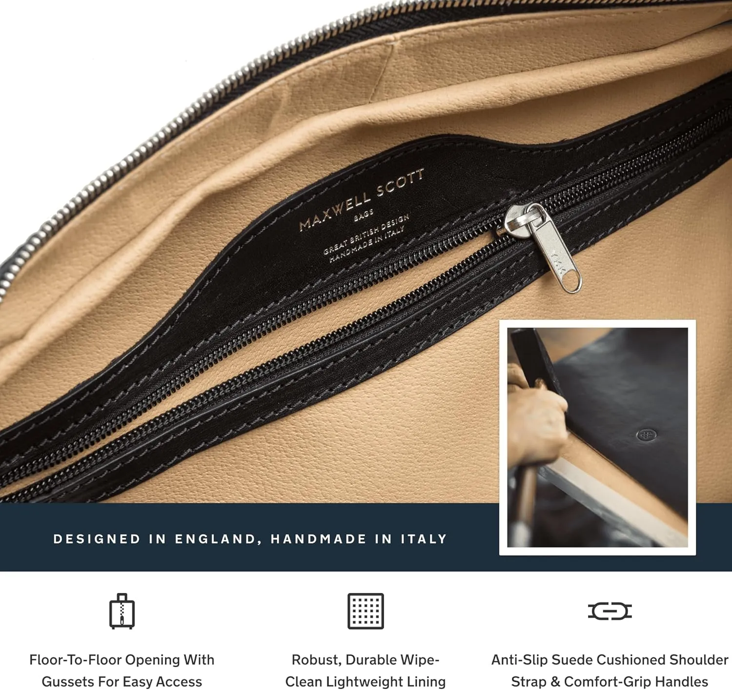 Maxwell Scott - Luxury Italian Leather Small Duffle Bag for Men Women - Hand Luggage Size - Made in Italy - The FleroS Black