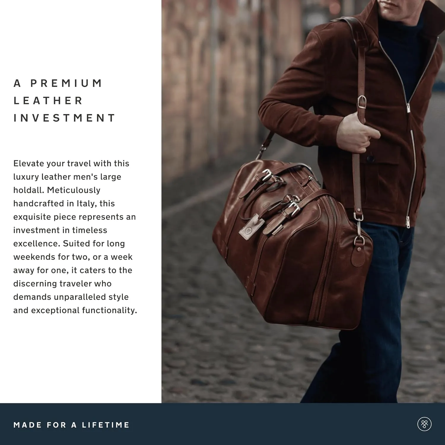 Maxwell Scott - Mens Italian Large Leather Duffle Bag for Luxury Travel - Handmade in Italy - The FleroL Black