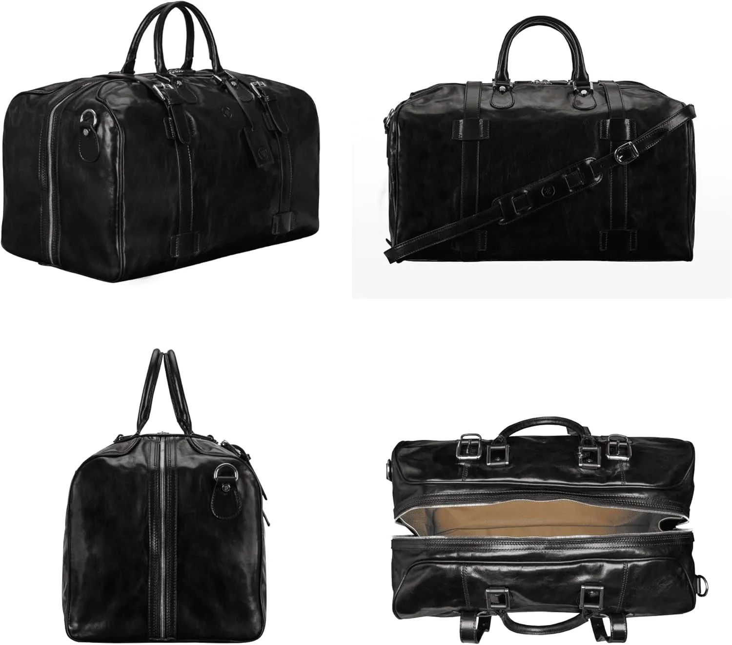 Maxwell Scott - Mens Italian Large Leather Duffle Bag for Luxury Travel - Handmade in Italy - The FleroL Black