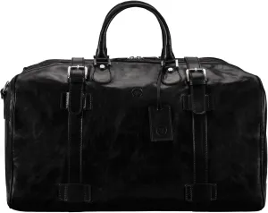 Maxwell Scott - Mens Italian Large Leather Duffle Bag for Luxury Travel - Handmade in Italy - The FleroL Black