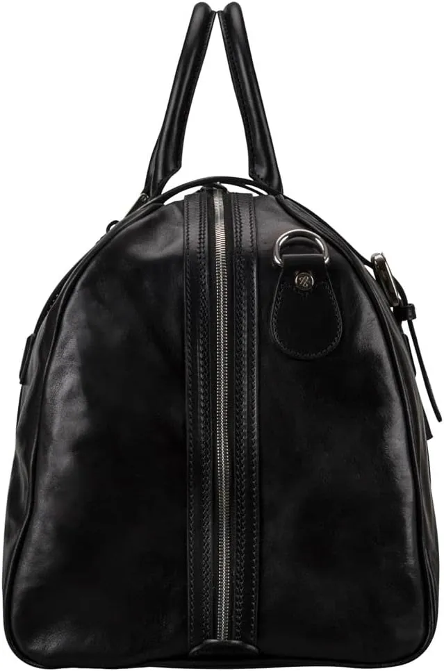 Maxwell Scott - Personalized Luxury Leather Medium Weekend Travel Bag for Men - Cabin Size - The FleroM - Black