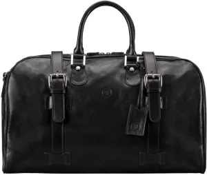Maxwell Scott - Personalized Luxury Leather Medium Weekend Travel Bag for Men - Cabin Size - The FleroM - Black
