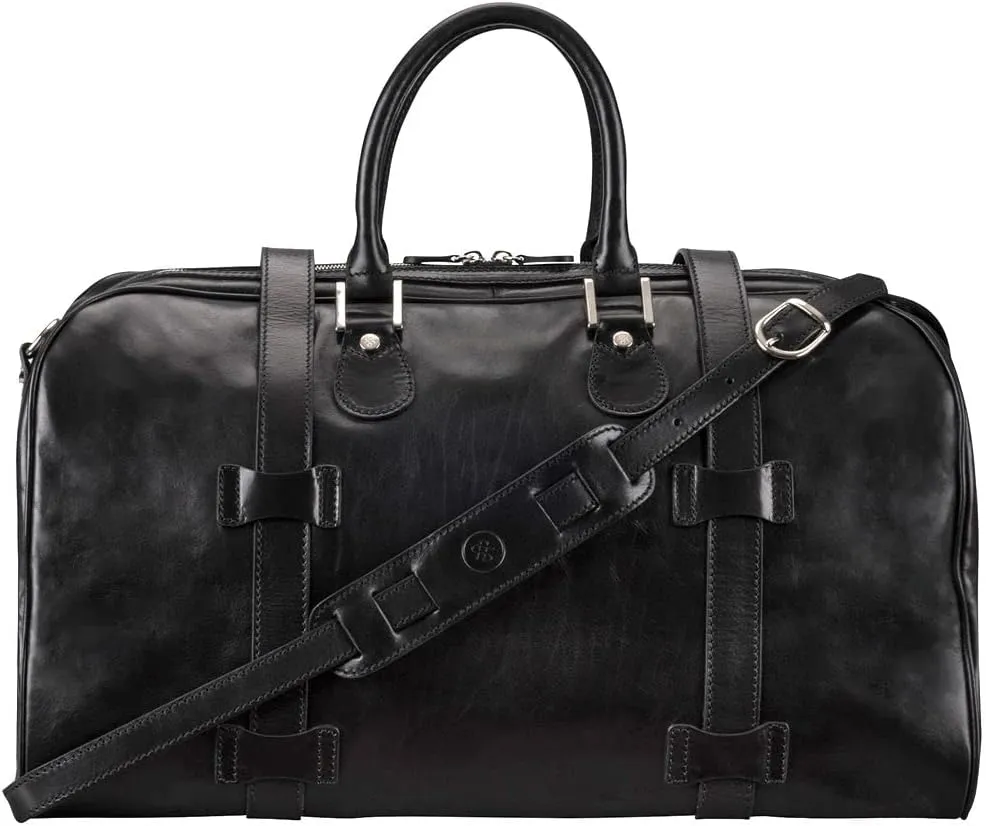 Maxwell Scott - Personalized Luxury Leather Medium Weekend Travel Bag for Men - Cabin Size - The FleroM - Black