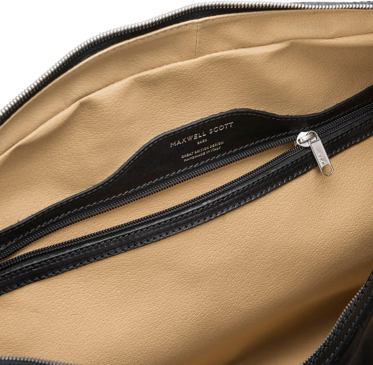 Maxwell Scott - Personalized Luxury Leather Medium Weekend Travel Bag for Men - Cabin Size - The FleroM - Black
