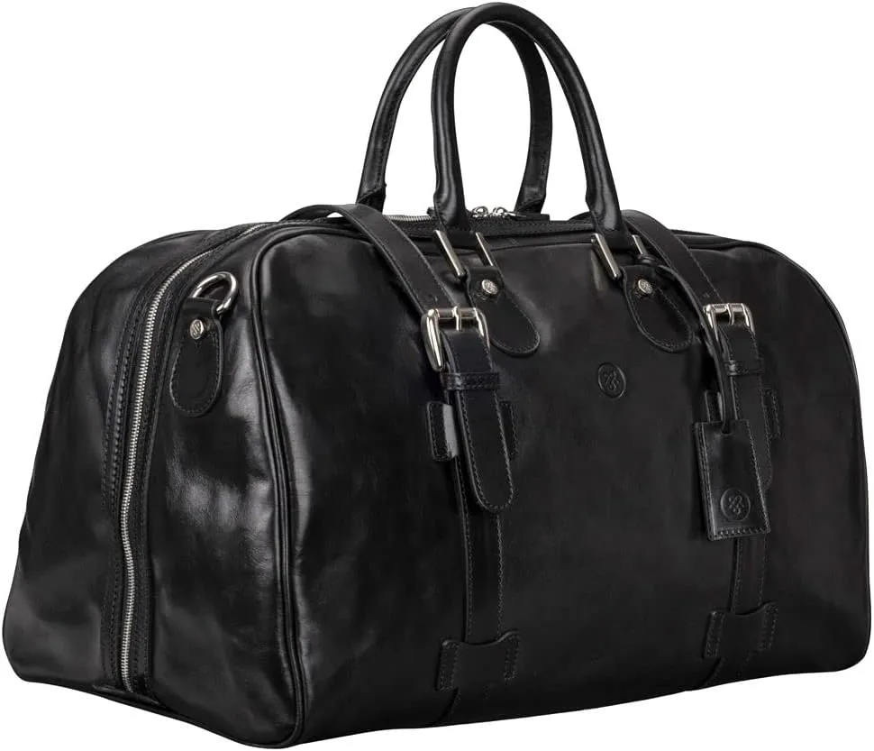 Maxwell Scott - Personalized Luxury Leather Medium Weekend Travel Bag for Men - Cabin Size - The FleroM - Black