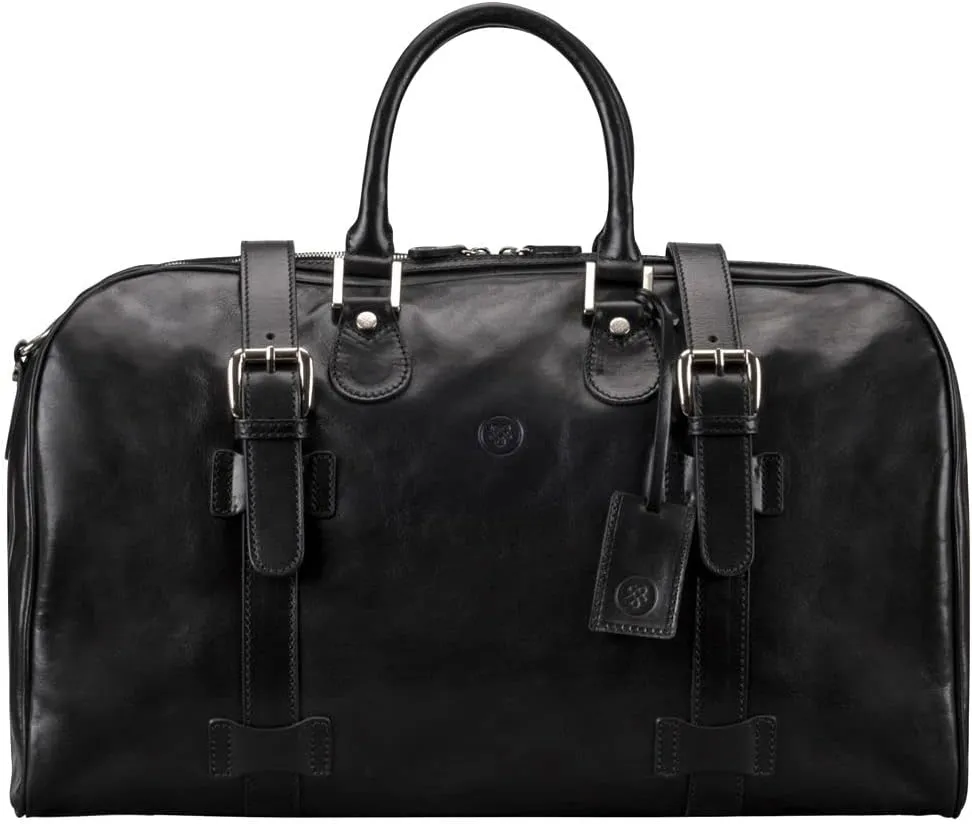 Maxwell Scott - Personalized Luxury Leather Medium Weekend Travel Bag for Men - Cabin Size - The FleroM - Black