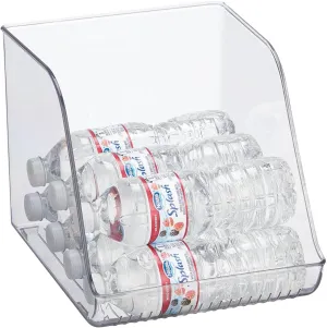 mDesign Tall Plastic Water Bottle Stackable Storage Organization Bin with Open Front for Kitchen Refrigerator, Freezer, Pantry, Holds 12 Bottled Drinks/Beverages, Ligne Collection, Clear