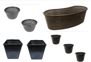 Medium Sized Plastic Mesh Aquatic Pond Planting Baskets Combo Pack, Includes Total 8 Water Garden Plant Plastic Slotted Pots for Aquaponics and Hydroponics Flower Planters with Free Hessian Squares