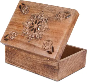 Mela Artisans Medium Burnt Mango Wood Box with Lid 'Serena' - Handmade Decorative Storage Box with Lid for Keepsakes, Jewelry, Photos & More - 7.5' x 4.5' x 3”
