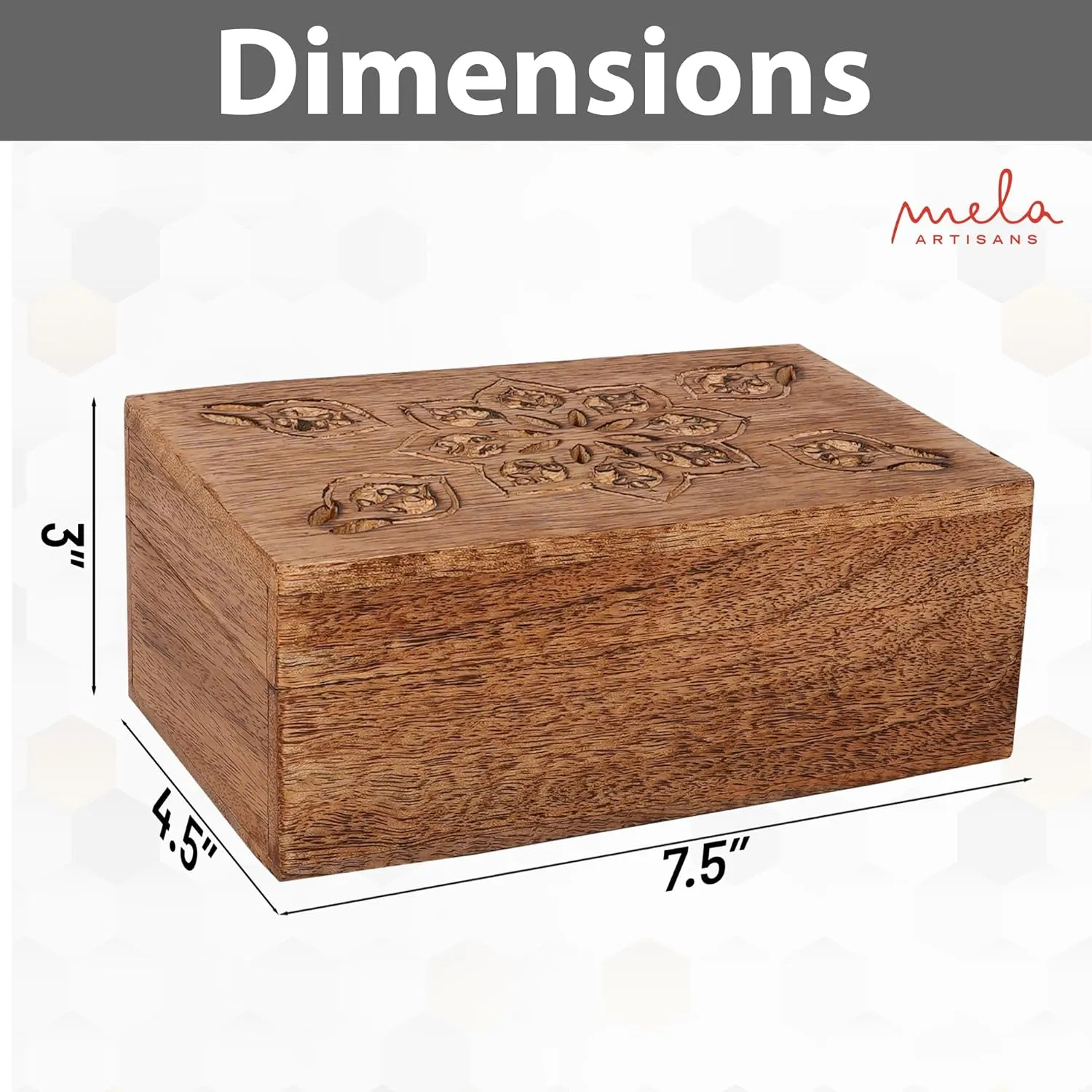 Mela Artisans Medium Burnt Mango Wood Box with Lid 'Serena' - Handmade Decorative Storage Box with Lid for Keepsakes, Jewelry, Photos & More - 7.5' x 4.5' x 3”