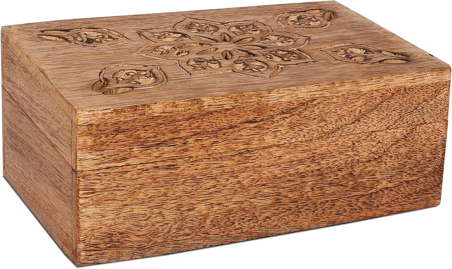 Mela Artisans Medium Burnt Mango Wood Box with Lid 'Serena' - Handmade Decorative Storage Box with Lid for Keepsakes, Jewelry, Photos & More - 7.5' x 4.5' x 3”