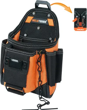MELOTOUGH Small Electrician Tool Pouch With Belt Clip Attachment - 9 Pockets Tradesman Bag With Tape Thong - Holster for Electricians