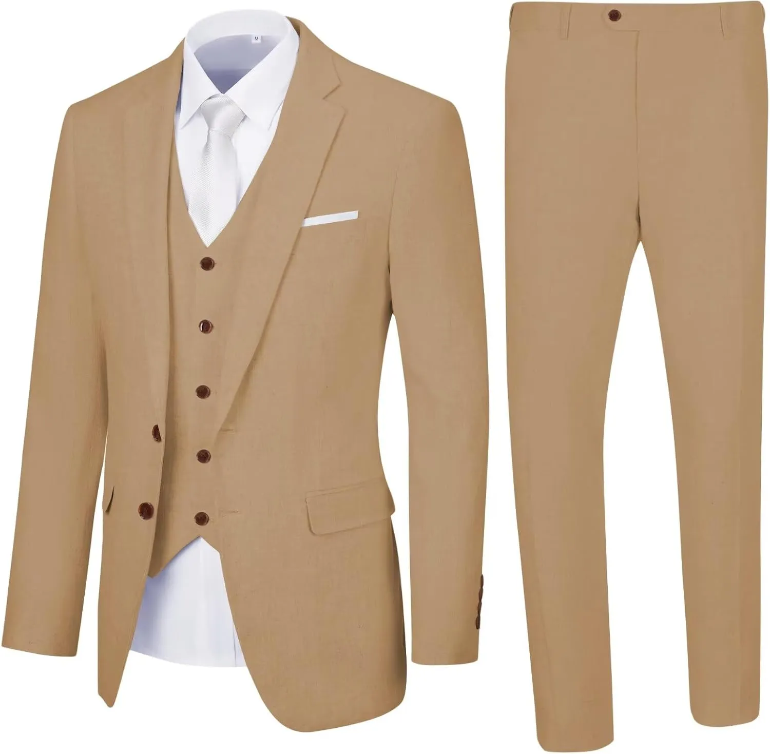 Men Suits Linen Beach Wedding Suits 3 Piece Groomsmen Attire Linen Blazer Vest Pant Prom Tuxedo