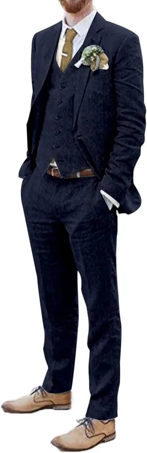 Men Suits Linen Beach Wedding Suits 3 Piece Groomsmen Attire Linen Blazer Vest Pant Prom Tuxedo