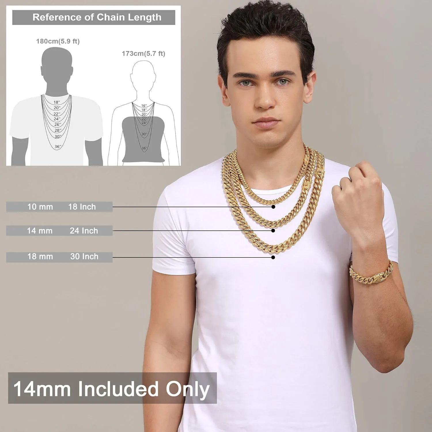Mens 18k Gold Plated Stainless Steel Hip Hop Cuban Curb Link Chain Necklace