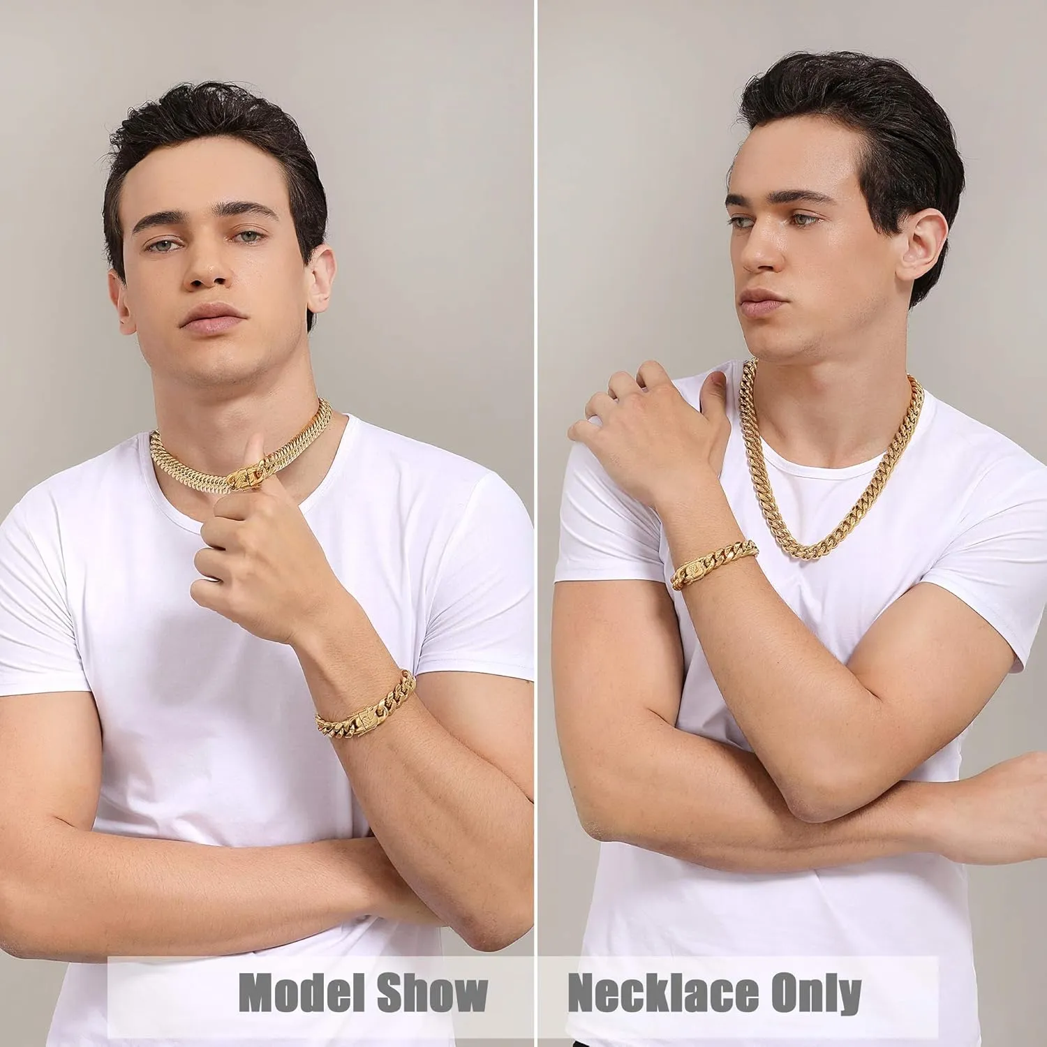 Mens 18k Gold Plated Stainless Steel Hip Hop Cuban Curb Link Chain Necklace