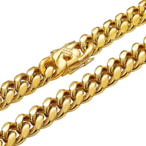 Mens 18k Gold Plated Stainless Steel Hip Hop Cuban Curb Link Chain Necklace