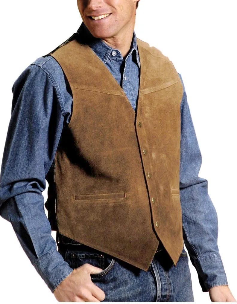 Men's Artificial Suede Leather Suit Vest Casual Cowboy Western Classic Wedding V Neck Waistcoat Vest