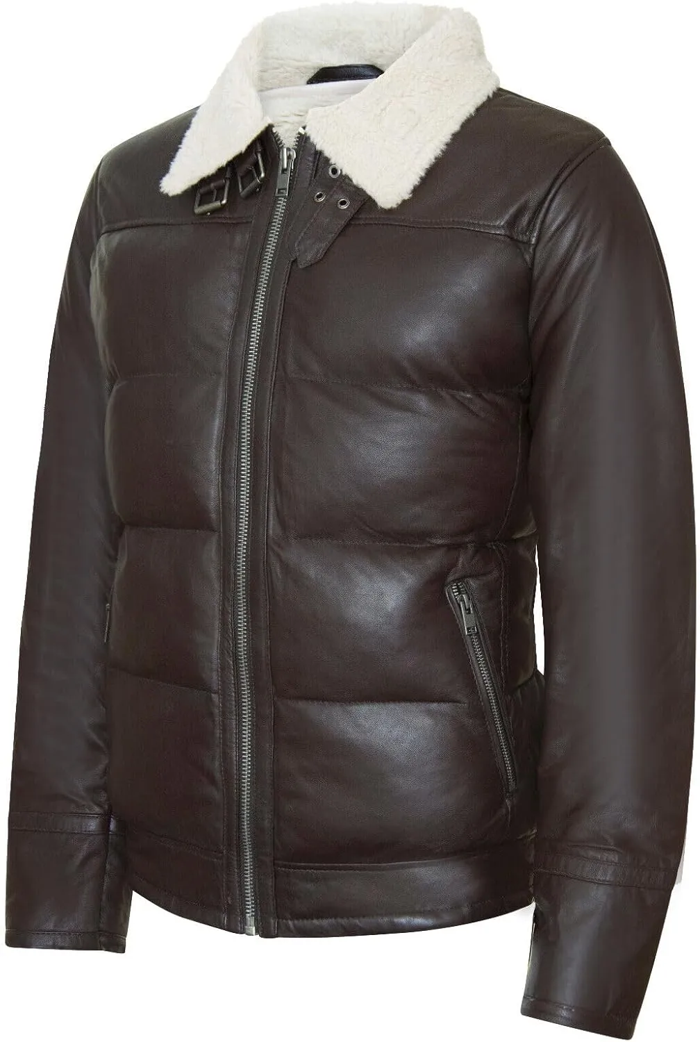 Men's Aviator Leather Quilted Biker Puffer Jacket