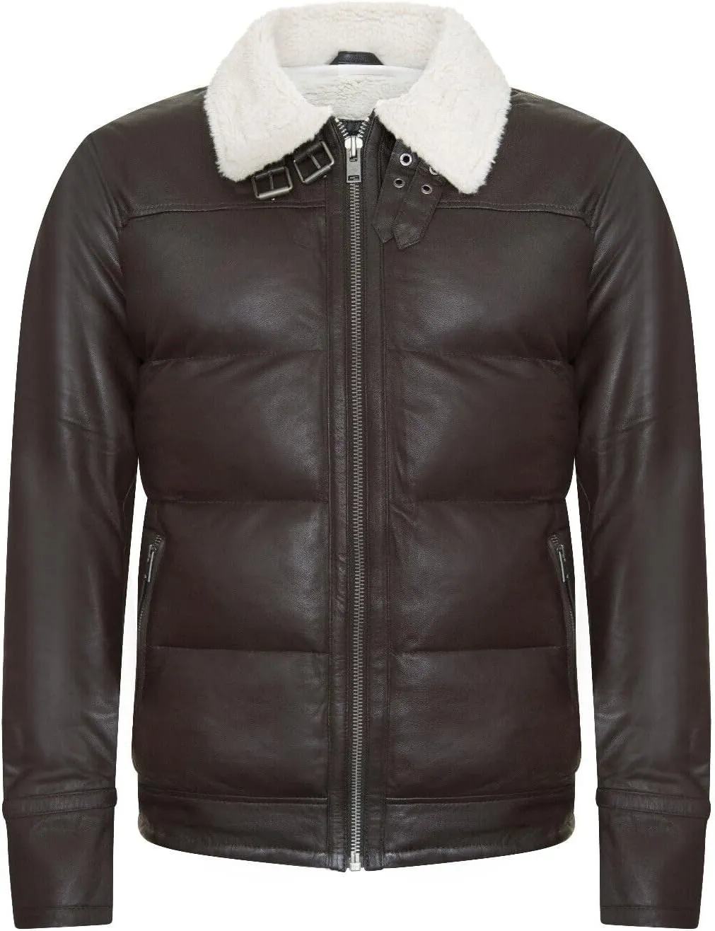 Men's Aviator Leather Quilted Biker Puffer Jacket