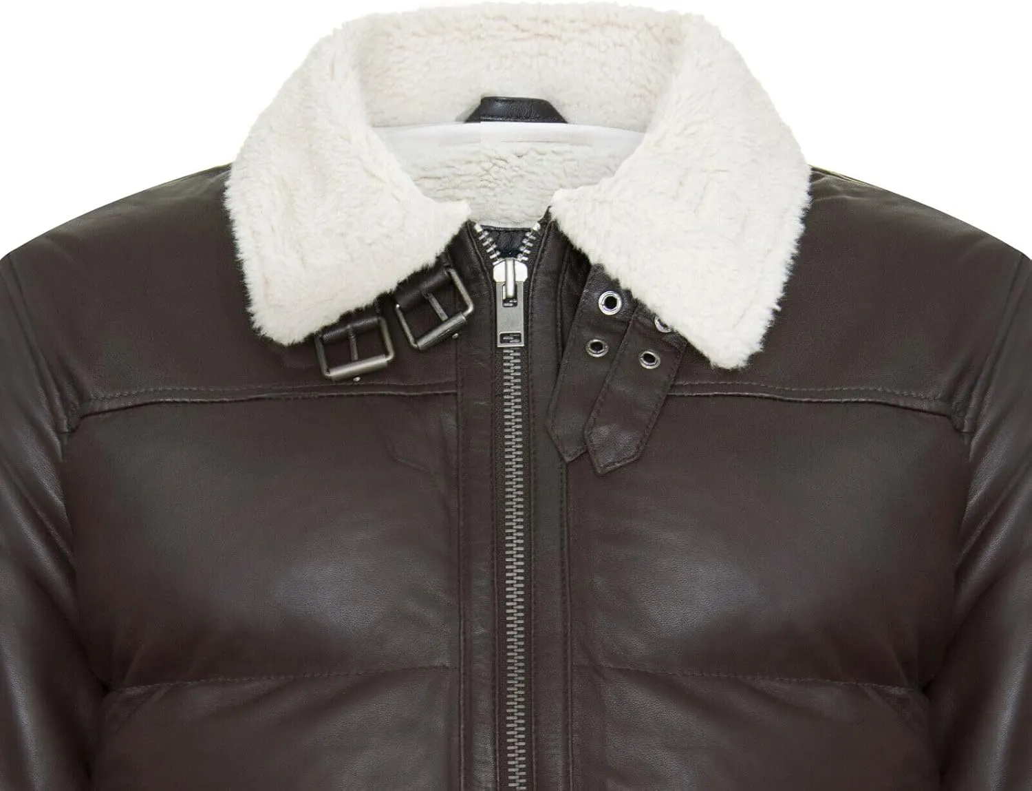 Men's Aviator Leather Quilted Biker Puffer Jacket